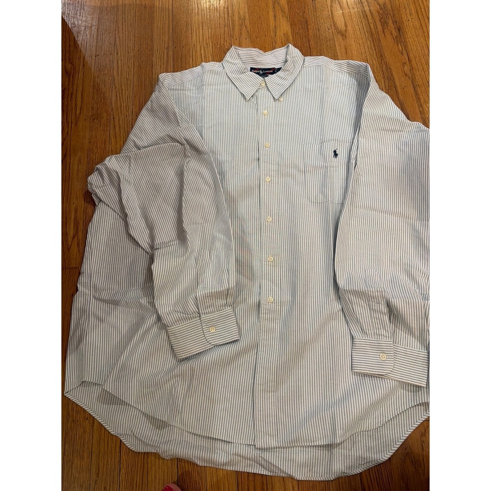 Ralph Lauren Big Shirt Mens XXL Blue White Striped Cotton Button Down Oxford